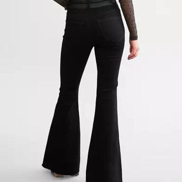 Vervet Blue Black Jeans 24 High Rise Raw Hem Super Flare Stretch Side Panel BOHO - Picture 3 of 16